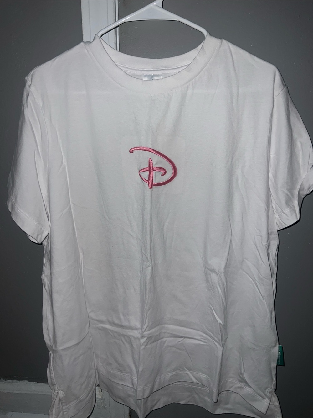 Disney White Tee with Pink Embroidered D Logo Center